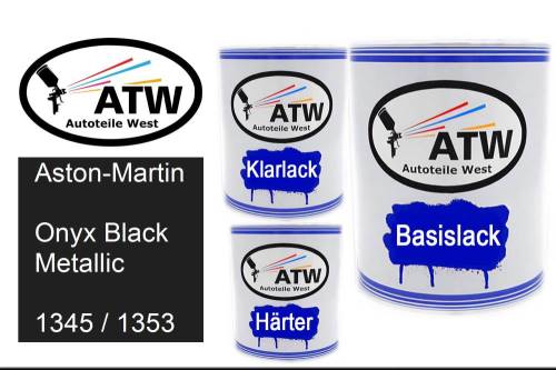 Aston-Martin, Onyx Black Metallic, 1345 / 1353: 1L Lackdose + 1L Klarlack + 500ml Härter - Set, von ATW Autoteile West.